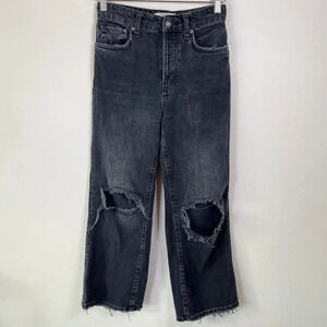 Free People We The Free  Ribbed Knee Wide Leg Black Jeans